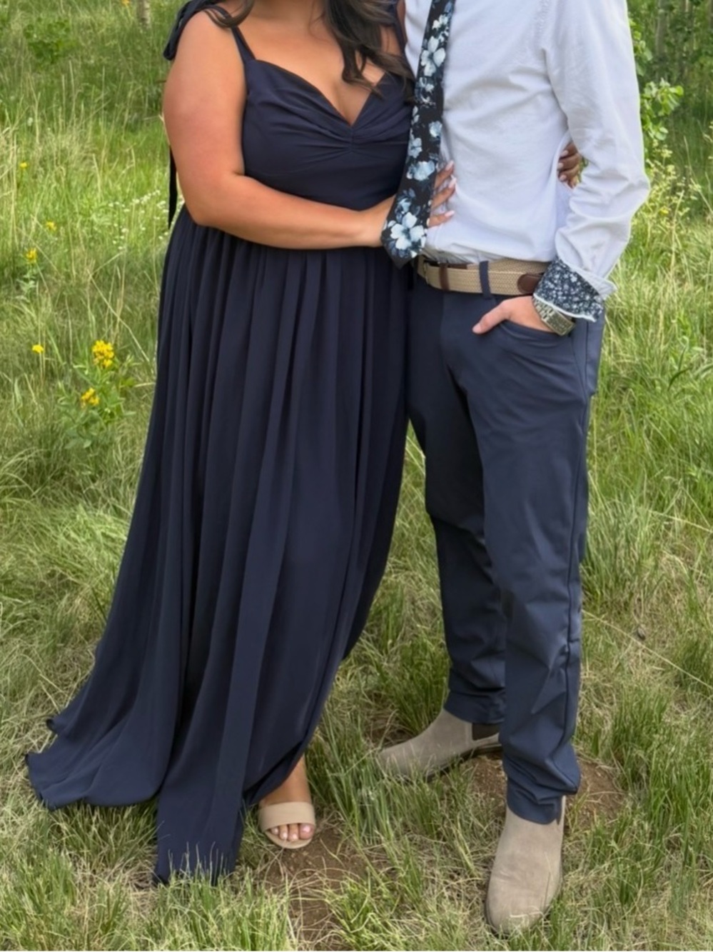 Lulus Radiant Navy Chiffon Dress